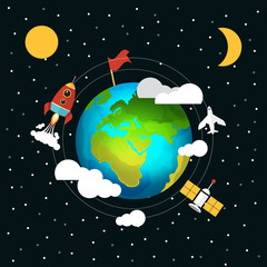Fototapeta premium Vector space flat illustration