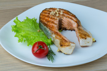 Grilled salmon steak