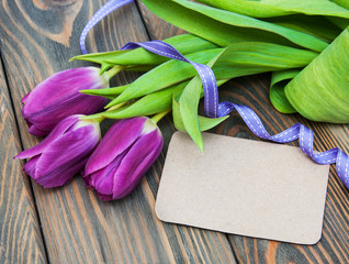 tulips with a card