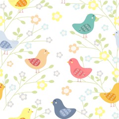 Seamless floral pattern with birds