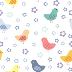 Seamless floral pattern with birds