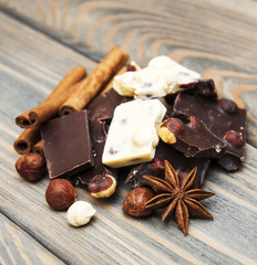 Dark and white chocolate with nuts