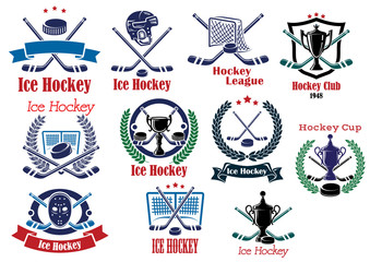 Ice Hockey emblems, symbols and logos set