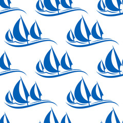 Blue yachts seamless pattern
