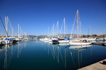 sail and motor boats in Yacht Marina