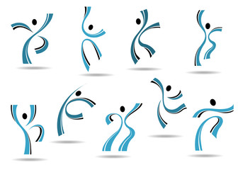 Fototapeta premium Set of stylized blue icons of dancing people
