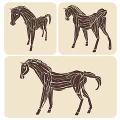 set of different wood horses