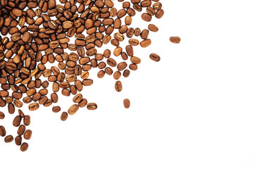 coffee beans isolated on white background. roasted coffee beans