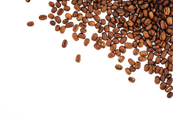 coffee beans isolated on white background. roasted coffee beans