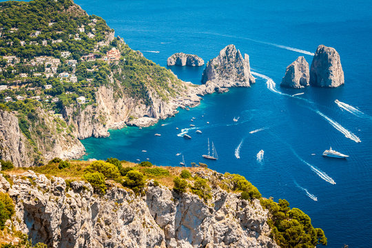 Capri, Faraglioni in the mediterranean sea. Italy, Naples