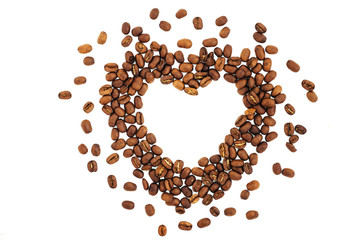Coffee beans in shape of heart. coffee beans isolated on white