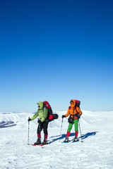 Winter hiking in snowshoes.