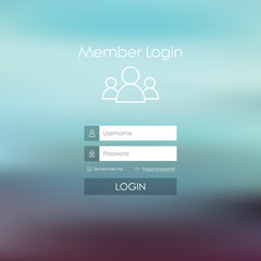 Fototapeta na wymiar Login form menu with simple line icons. Blurred background