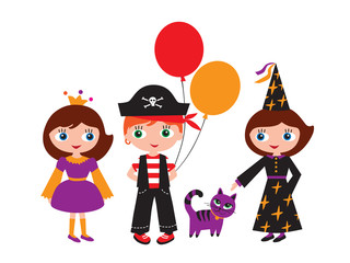 Princess, pirate and a witch with a magic cat.