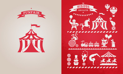 vintage poster with carnival, fun fair, circus vector background - obrazy, fototapety, plakaty