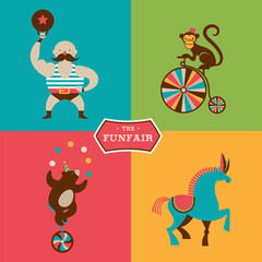 vintage poster with carnival, fun fair, circus vector background