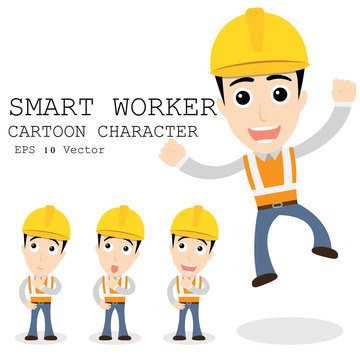 Smart worker cartoon character eps 10 vector illustration