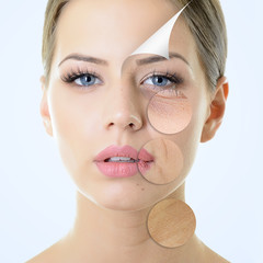 anti-aging concept, portrait of beautiful woman with problem and - obrazy, fototapety, plakaty