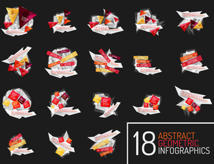Set of modern polygonal origami paper infographics