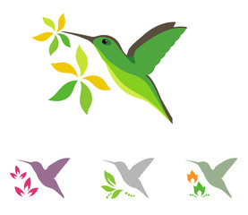Fototapeta na wymiar Hummingbird and flower icons
