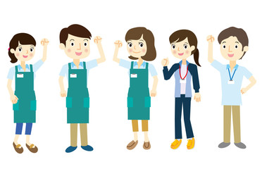 Obraz premium エプロンを着たスタッフチーム