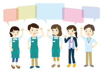 エプロンを着たスタッフチーム