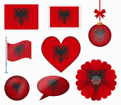 Albania flag set of 8 items vector