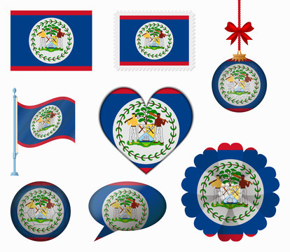 Belize flag set of 8 items vector