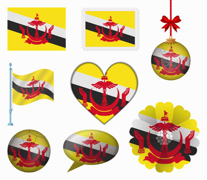 Brunei flag set of 8 items vector