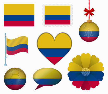 Colombia flag set of 8 items vector