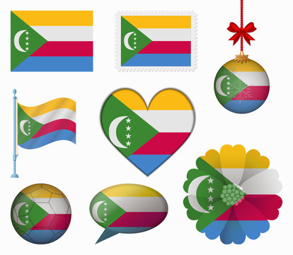 Comoros flag set of 8 items vector
