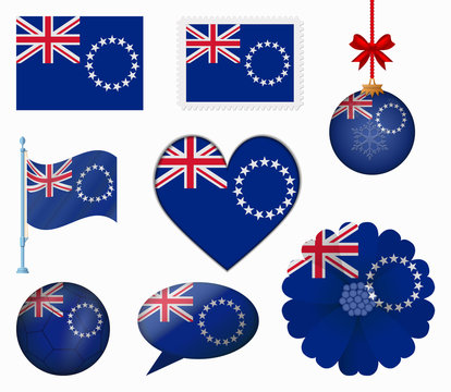 Cook Islands flag set of 8 items vector