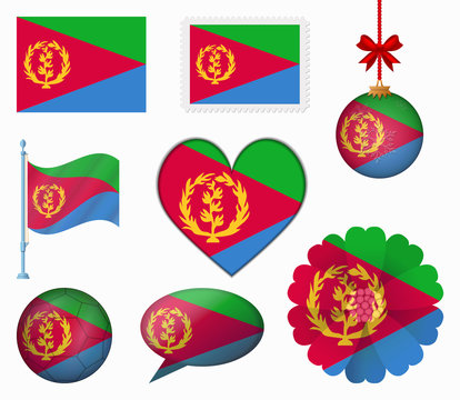 Eritrea flag set of 8 items vector