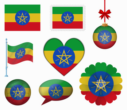 Ethiopia flag set of 8 items vector