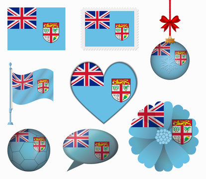 Fiji flag set of 8 items vector