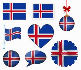 Iceland flag set of 8 items vector