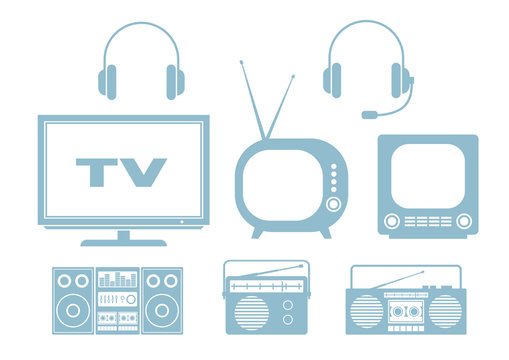 Audio and TV icons on white background