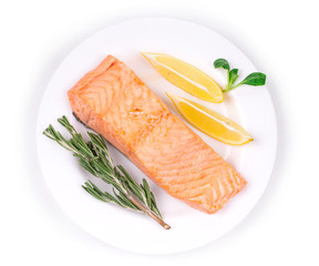 Fried salmon fillet on plate