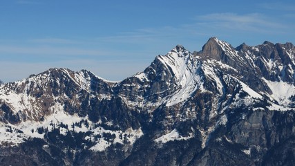 Fototapeta na wymiar Big visible alpine fold in a mountain of the Churfirsten