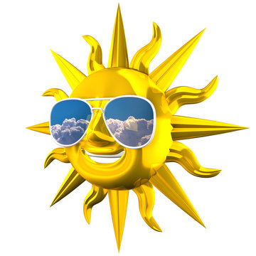 Golden Smiling Sun With Sunglasses