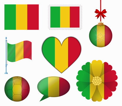 Mali flag set of 8 items vector