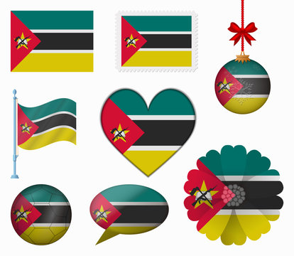 Mozambique flag set of 8 items vector