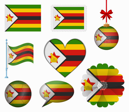 zimbabwe flag set of 8 items vector