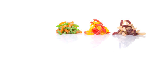 Colorful sugar jelly candy strip over white background