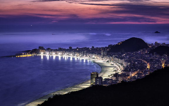 Beautiful sunset above Copacabana Beach in Rio de Janeiro