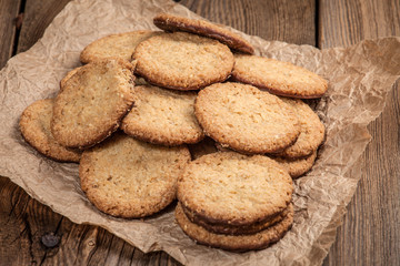 Oatmeal cookies in chocolate sauce.