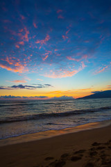 Fototapeta na wymiar Kihei Sunset and Beach Footprints