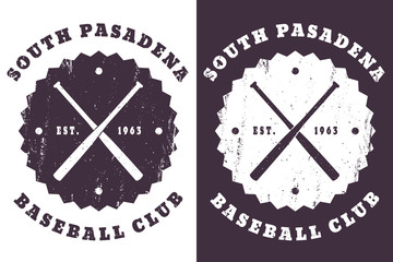 South Pasadena Baseball club grunge emblem with crossed bats