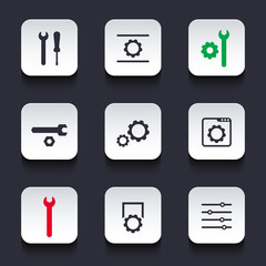 settings, configuration, preferences silver rounded square icons