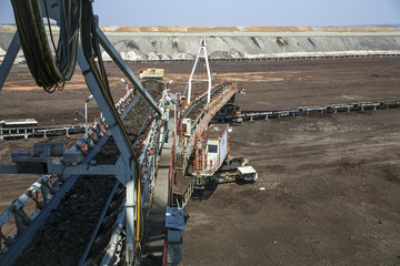 A giant excavator in a coal mine